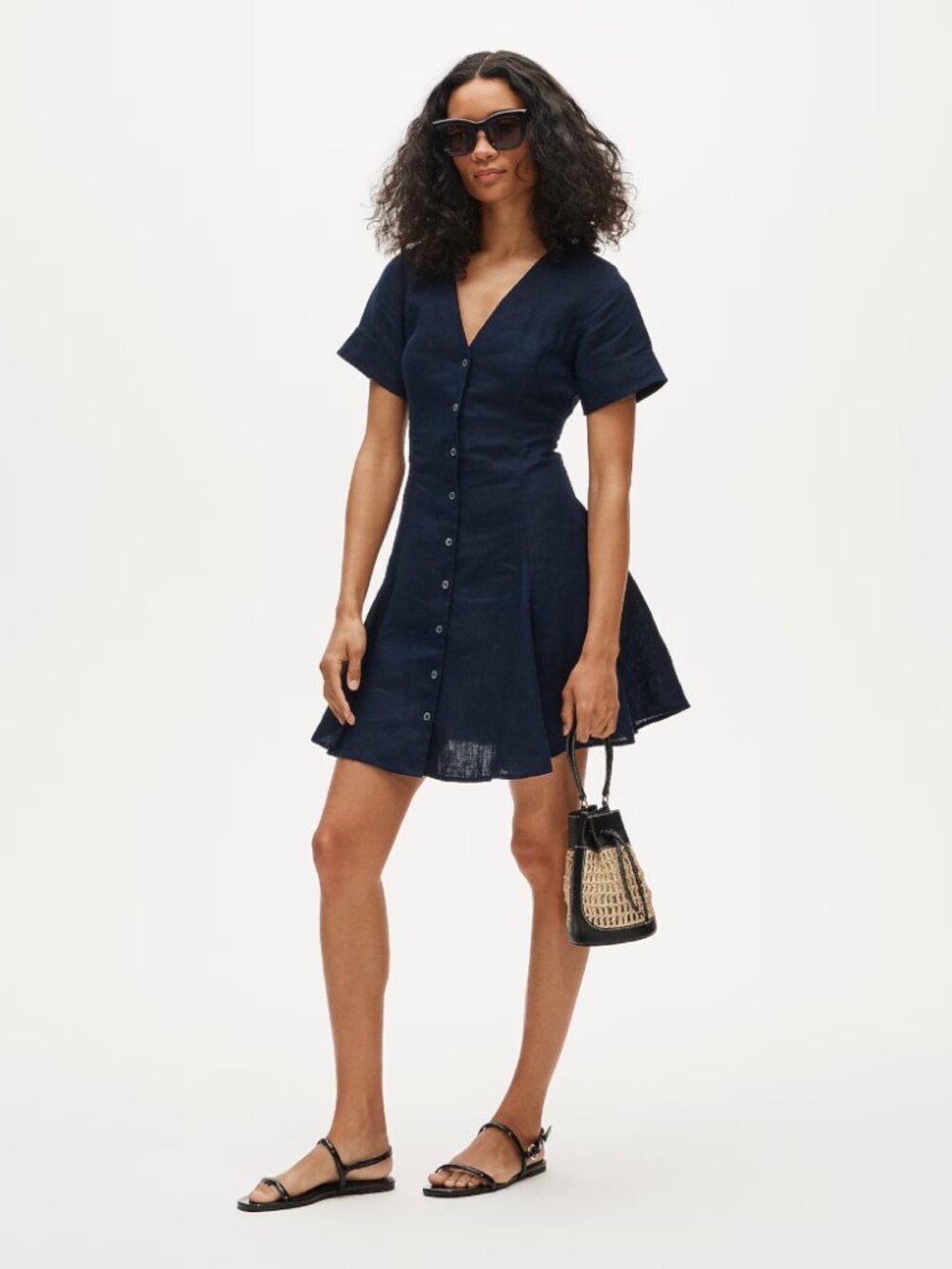 NWT J. Crew Navy Fleur Mini Dress Linen V-Neck Button Front Soft Casual Size 4
